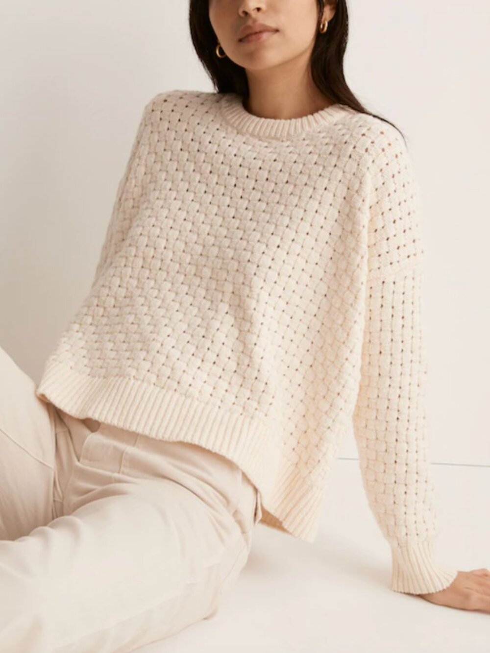Madewell Basketweave Stitch Sweater Cream Ivory Cream XS